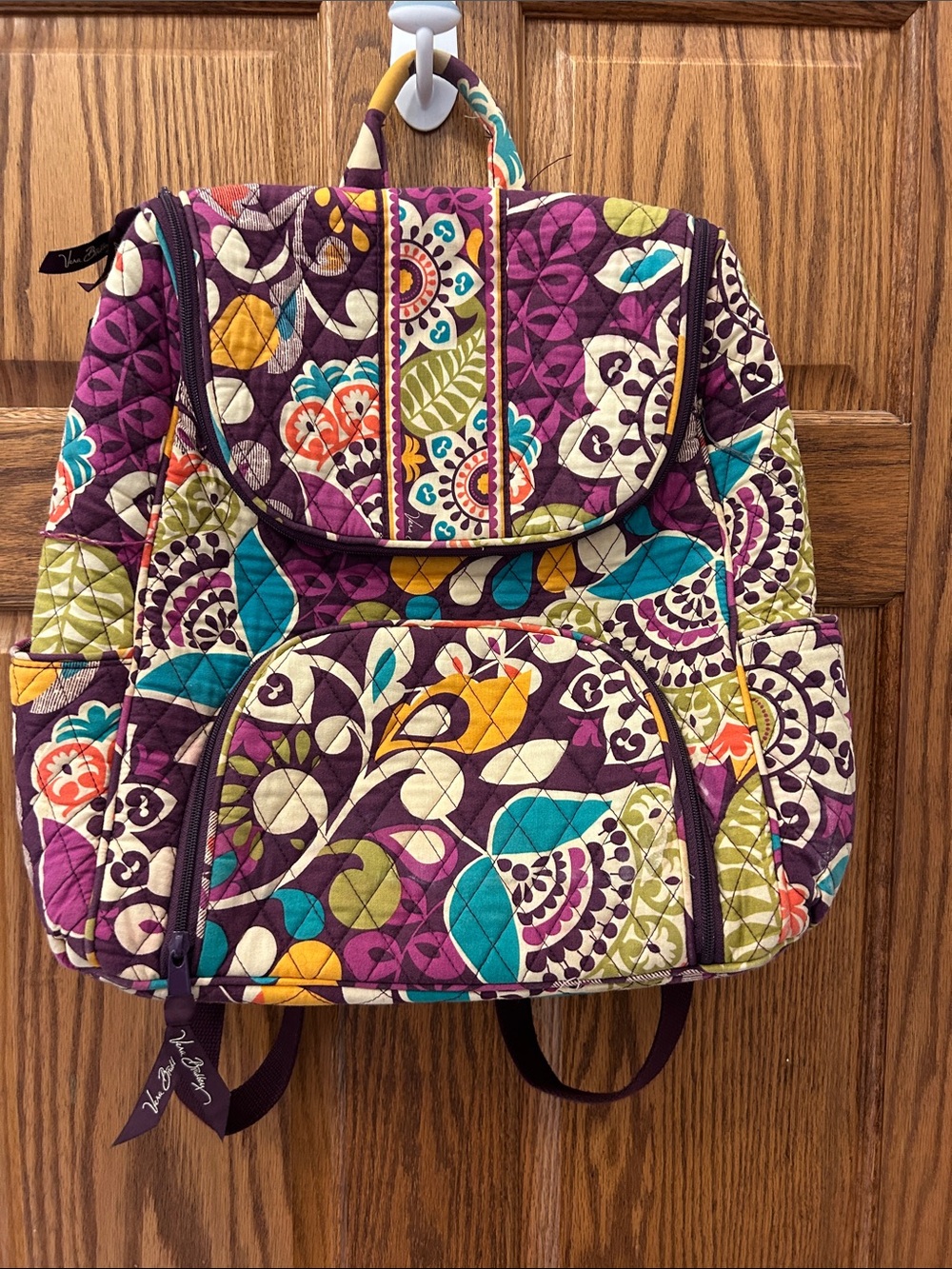 Vera Bradley Multicolor Floral Quilted Backpack with Teal & Yellow Accents